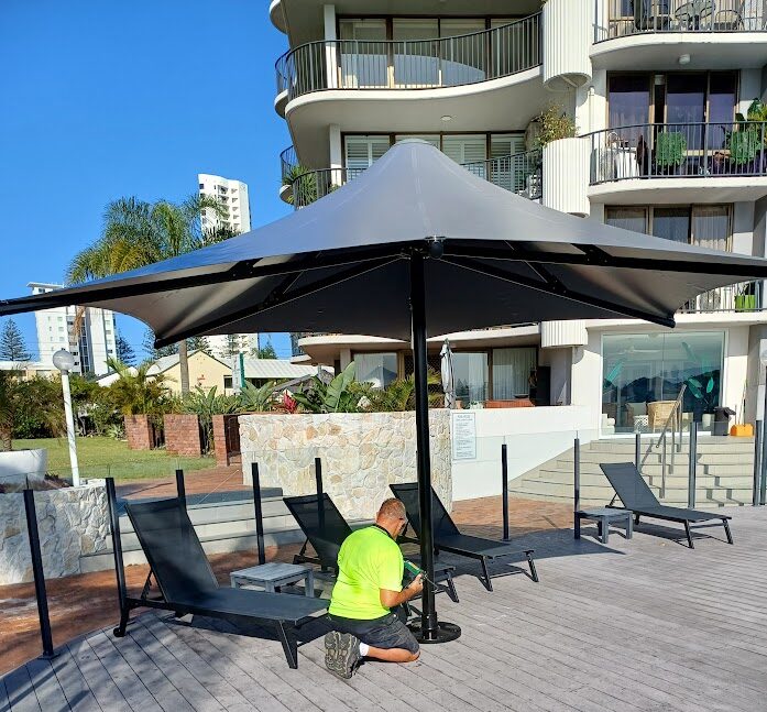 Typhoon Heavy Duty Commercial Umbrella 13 Typhoon 5.0m Hex Concrete Canopy Black Satin Frame 2 e1781584726129